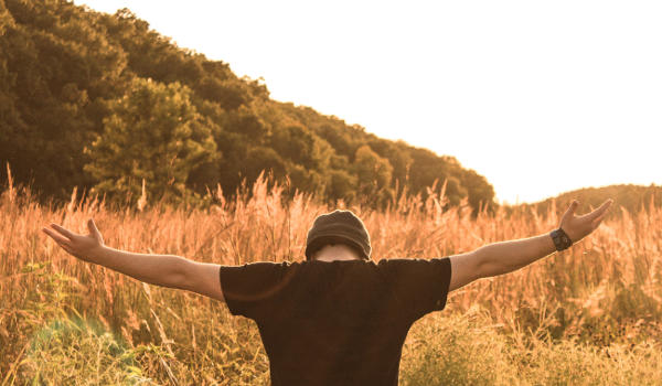 Man arms raised